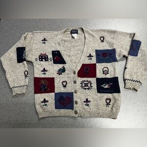 VTG Woolrich Patchwork Wool Blend Folk Art Cottagecore Cardigan Sweater—Large